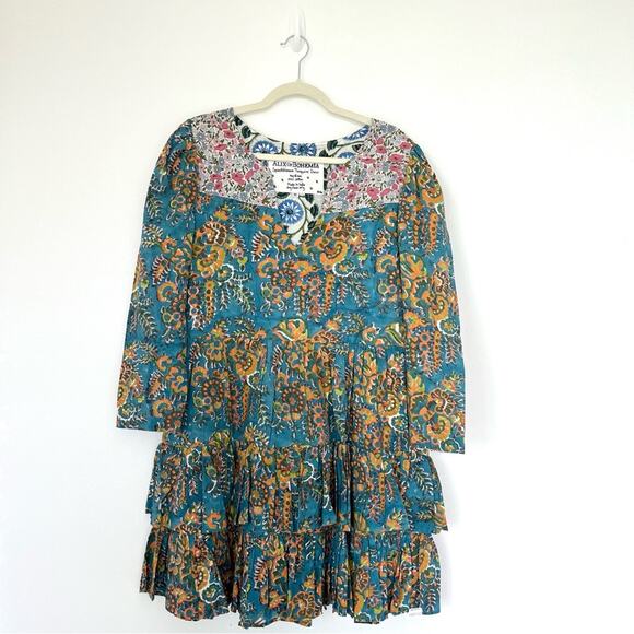 Alix of Bohemia Squash blossom Dress Size M Turqoise patchwork whimsical floral - Picture 2 of 13